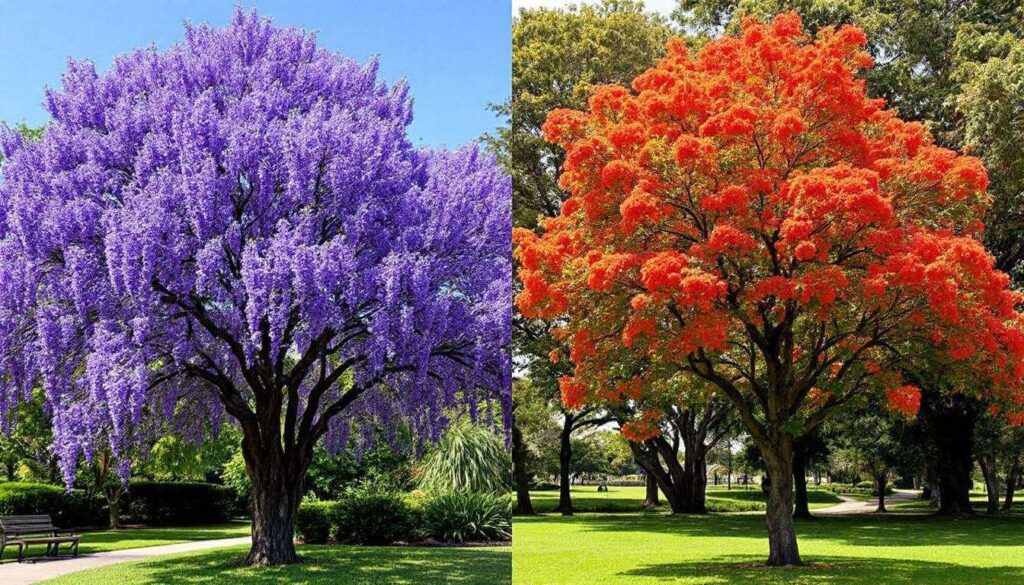 Jacaranda e flamboyant: come distinguere questi due alberi dalla fioritura spettacolare